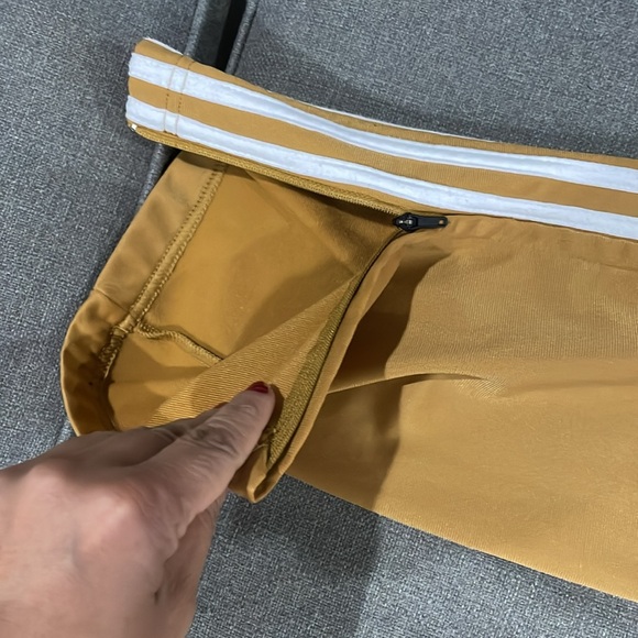 Adidas Track Pants in Gold with White Stripes slight flare - Picture 7 of 12